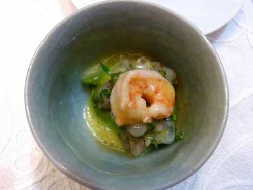 P1210668.JPG Avocado, shrimp tartar, seared shrimp and citrus foam