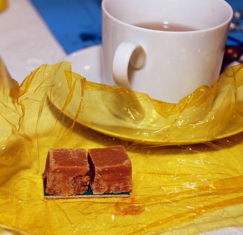 A candy to end the meal - fudge with cranberry and almonds