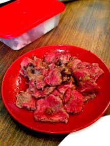 From the meat leftovers, the next day I made "steak a la minute". Sliced thinly and seared on high heat only one wide with olive oil and garlic. Very satisfying.