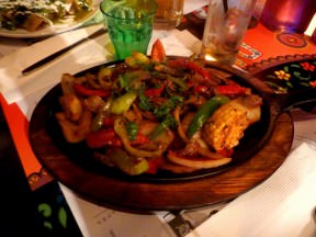 Fajitas: colorful peppers, onions, corn, sauteed with strips of sirloin (54 NIS). Was my least favorite dish of the night.