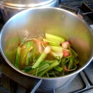 Boiled with veal stock and water