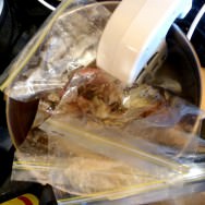 When water reaches right temperature the meat inside sealed bags is inserted