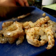 Cutting the shrimp for the tartar