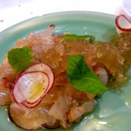 Sea bream tartar, radish stock jelly, radish flowers, mint.