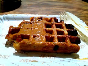 An almond dough gofre with half lotus spread and half chocolate stick (21 ILS)