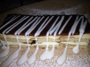 Childhood Biscuit Cake, vanilla cream and chocolate on top (32NIS). This dessert won thanks to nostalgia.