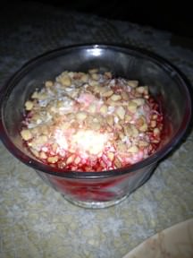 Homemade Malabi, cream, cornflour, peanuts and coconut (32NIS). Classic version of this dessert, nothing special.