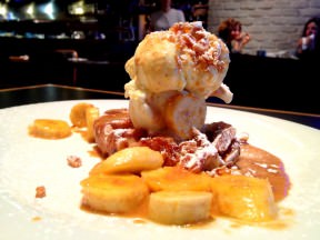 For dessert: Banana Gaufres, ice-cream, caramel (30 NIS after lunch discount). Nothing special but it's an indulgence and it's worth it.