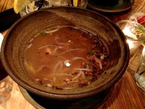 Pho Bo, Vietnamese traditional aromatic soup: thin sirlion slices, rice noodles, bean sprouts, onions, green onions with herbs plate (46 NIS)