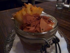 Chocolate Mousse With White Chocolate Ganache, Fresh Pineapple And Whipped Cream