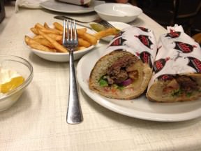 Beef (Entrecote?!?!) kebab sandwich, "house baked baguette" doesn't taste as fresh as one can expect.