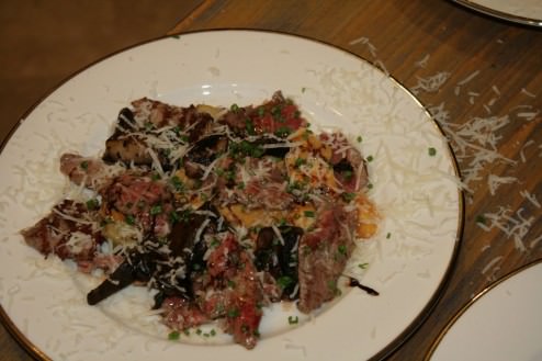 The Italian dish: Minute steak, carrot gnocchi, mushrooms in sage, garlic confit, balsamic syrup, pecorino, chives