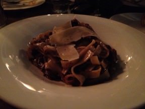 Oxtail Tagliatelle, Red Wine reduction, Parmigiano-Reggiano (75 ILS). The boys thought it was the peak of the meal.