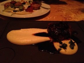 Beef fillet in a chestnut & balsamic stock \ peppercorns stock (148 ILS). Although well made and tasty, I was board with it.