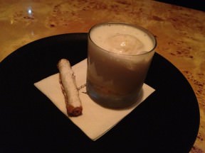 Coconut cappuccino with baked cheese, lemon cream and pineapple sorbet (48 ILS). Everything melted nicely together.