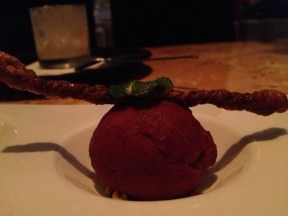 Complimentary Trio of sorbet, casis, mango and coconut. Refreshing ending