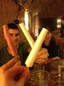 The best of the three desserts - Popsicles of strawberry and coconut. A really suitable finish for a very spicy meal.