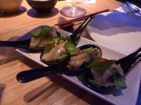 Shanghai dumplings, veal cheek, beef broth, peanuts pomegranate broth (62 ILS)
