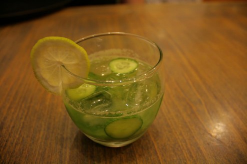 Cucumber Mojito: Cucumber, mint, rum, lemon, celery juice on ice.