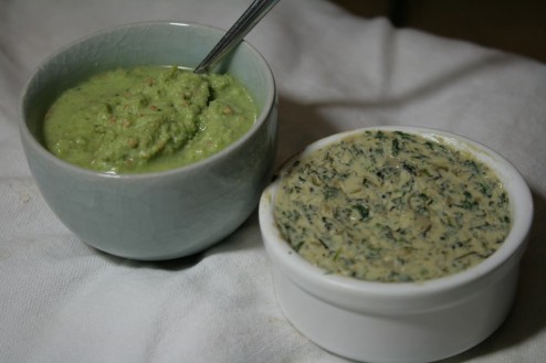 Homemade herbs butter / Indian coconut and coriander chutney
